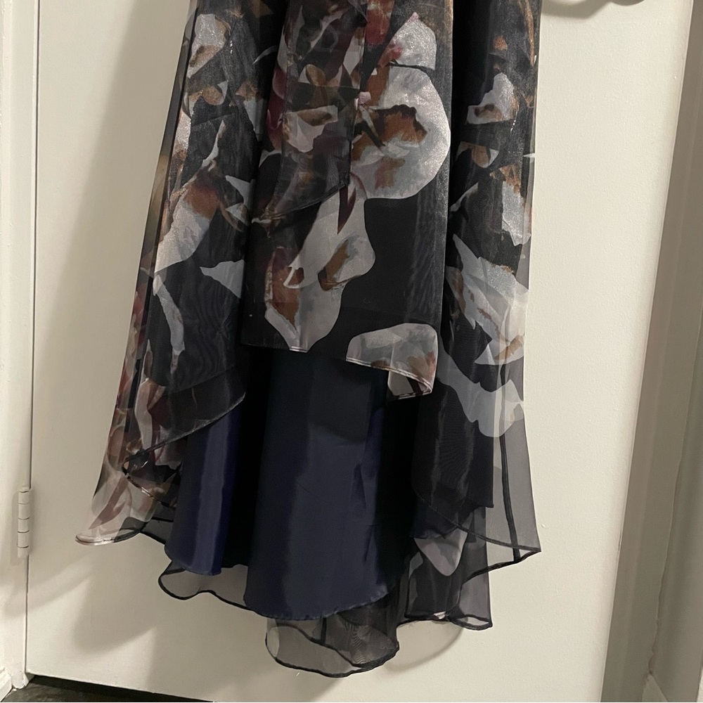 Navy High-Low Dress with large Floral Detail 6 - Picture 4 of 8